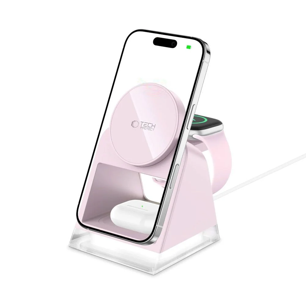 Tech-Protect A43 MagSafe bezdrôtová nabíjačka na mobil / Apple Watch / AirPods 15W, ružová AirPods 15W, ružová