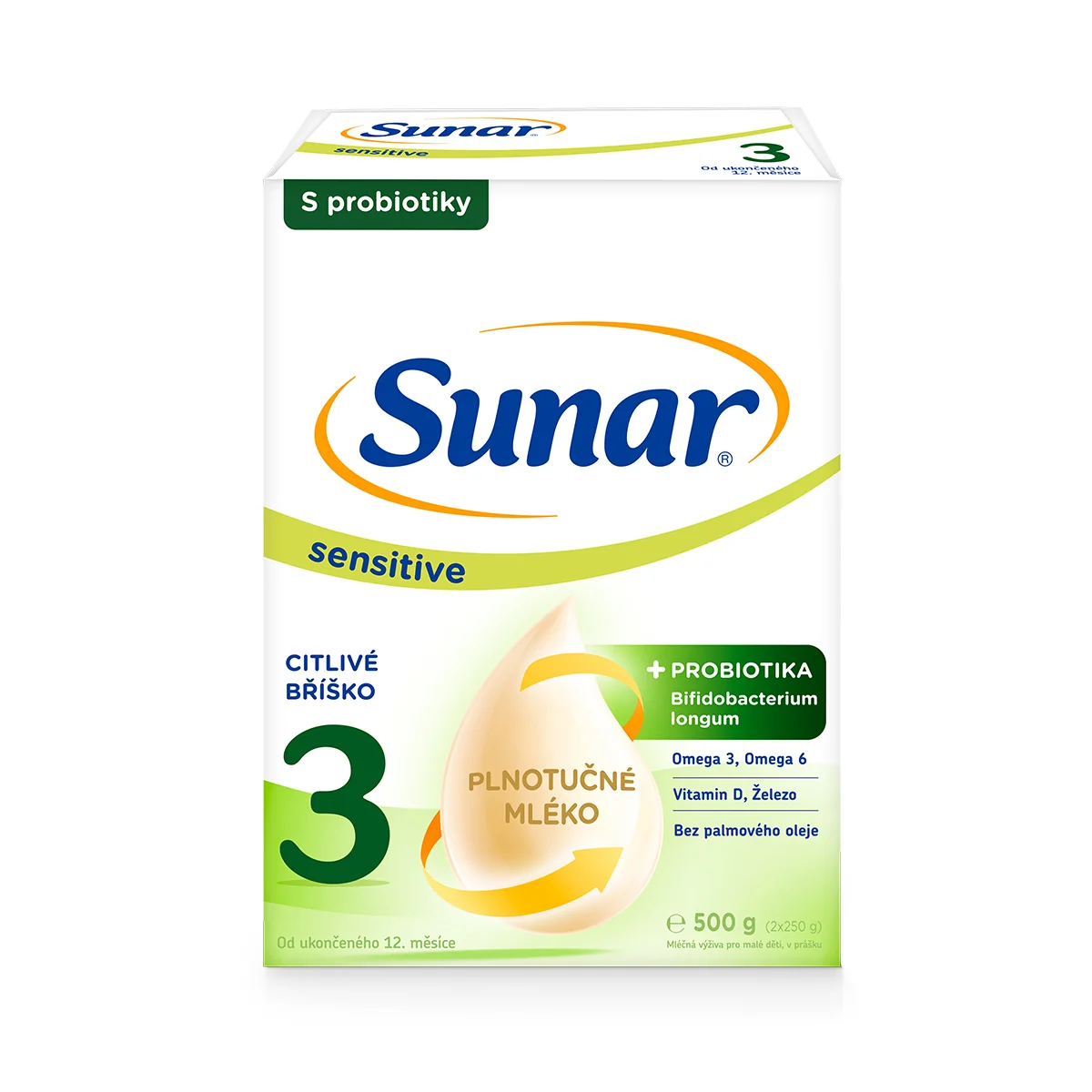 Sunar Sensitive 3, batoľacie mlieko 500 g 1 x 500 g, dojčenská výživa pre dojčatá od narodenia