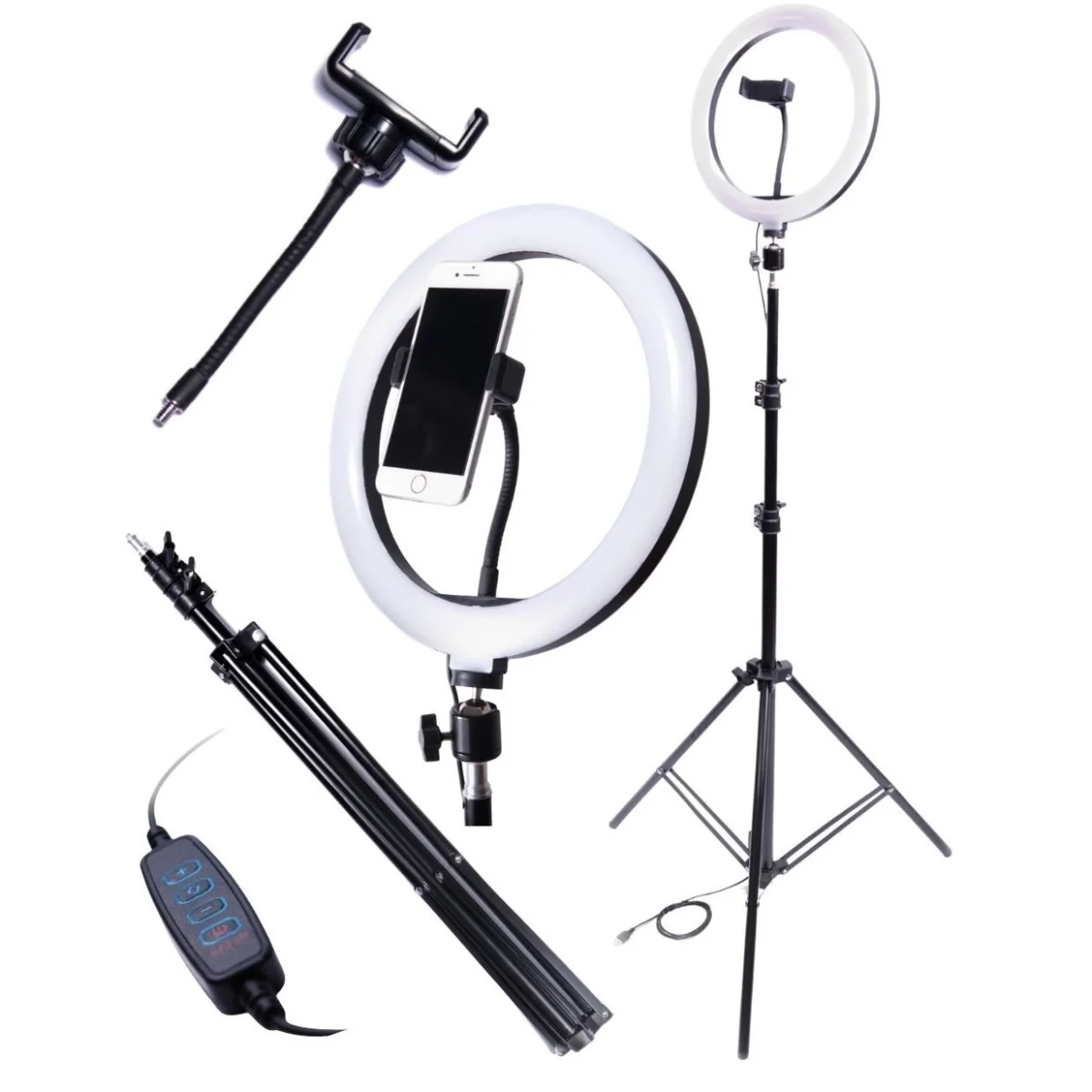 MG Ring Light kruhové LED svetlo + vysoký statív 2.2m, čierne 