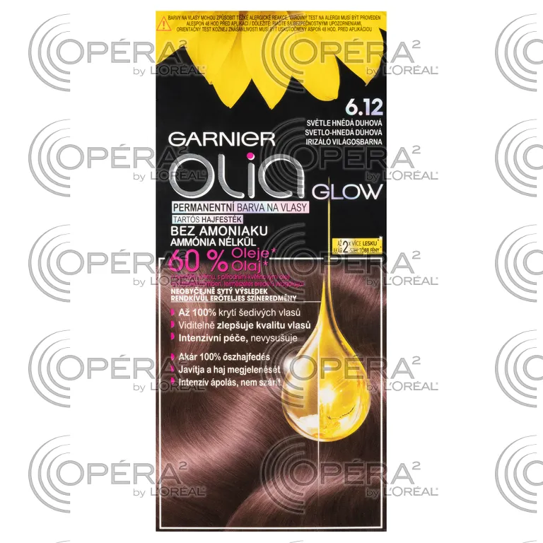 Garnier Olia permanentná farba na vlasy bez amoniaku 6.12 svetlo hnedá dúhová
