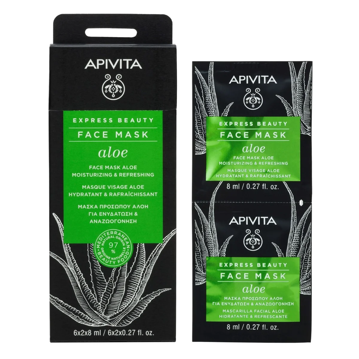 APIVITA Express Beauty Aloe Face Mask, 2x8ml 2×8 ml, hydratačná maska