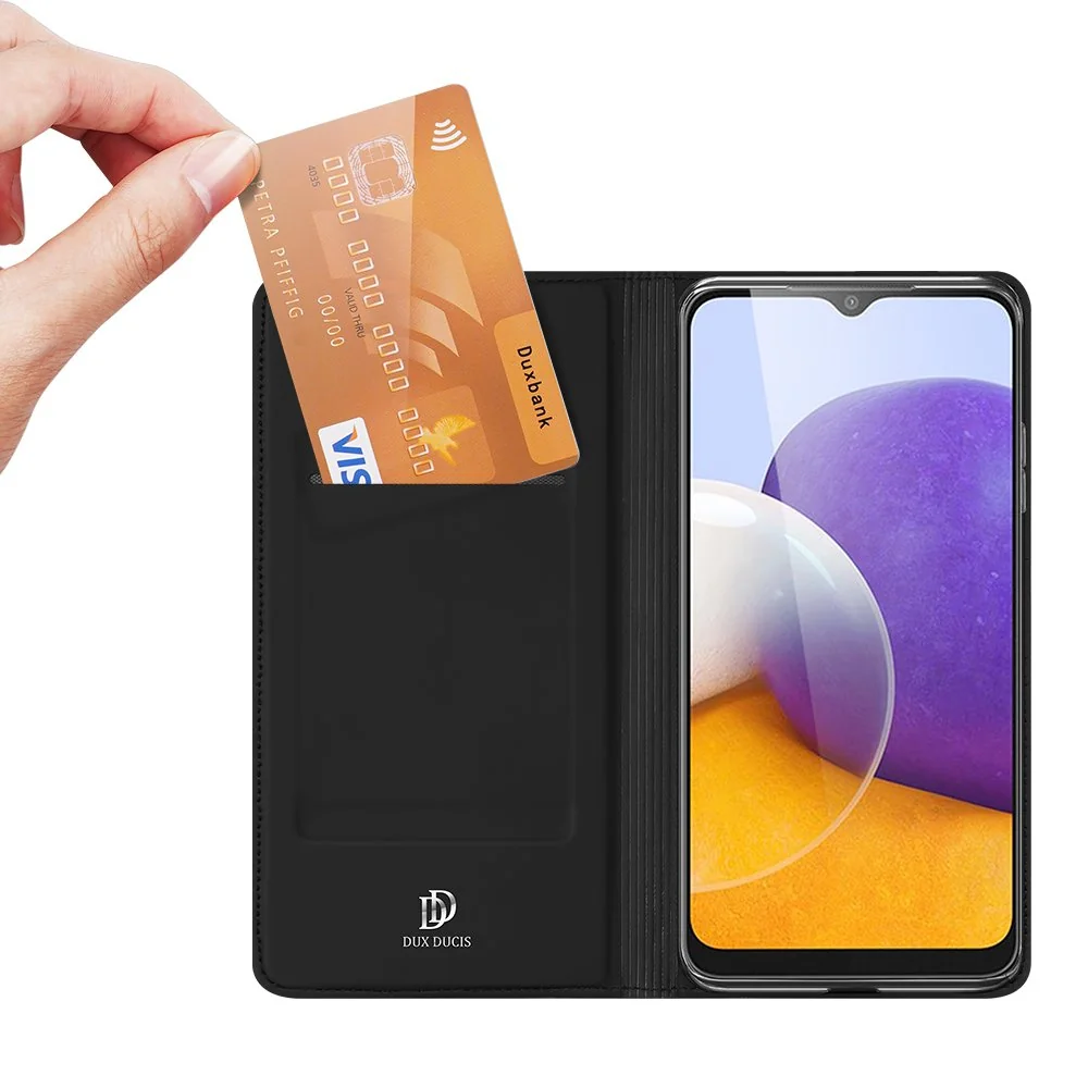 Dux Ducis Skin Pro knižkové kožené puzdro na Samsung Galaxy A22 4G, čierne erne
