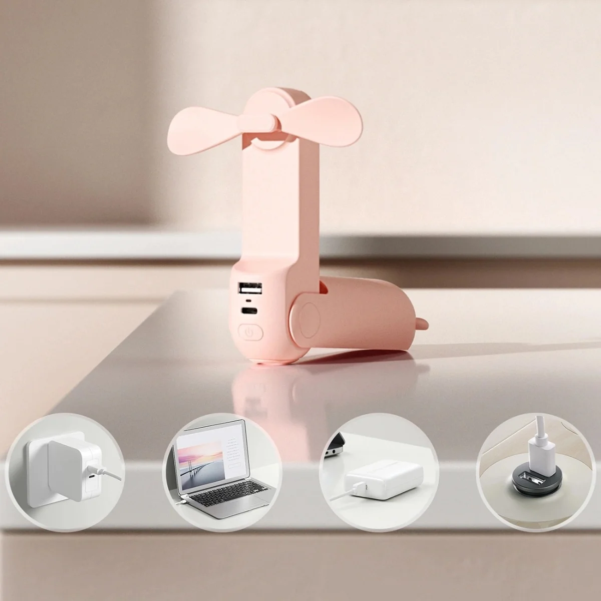 Jisulife Life8 Plus USB-C ručný ventilátor / Power Bank 4500mAh, ružový