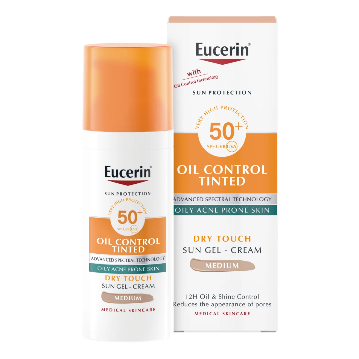 Eucerin SUN Ochranný krémový gél na opaľovanie na tvár Dry Touch OIL CONTROL (stredne tmavý) SPF 50+, 50 ml 50 ml