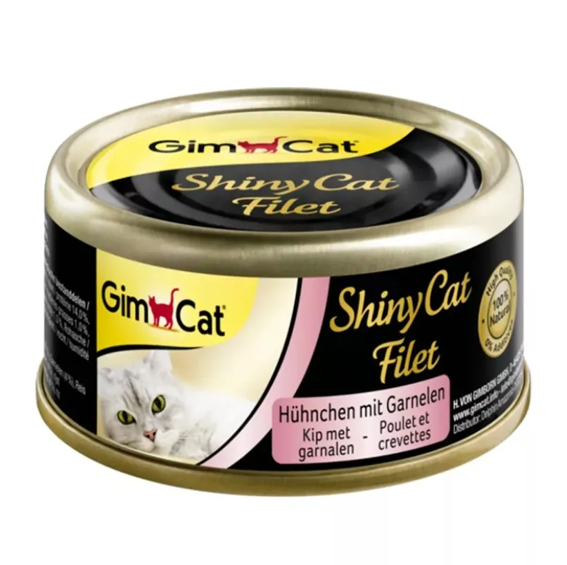 Shiny Cat Konzerva Filet Kura s Krevetami 70g