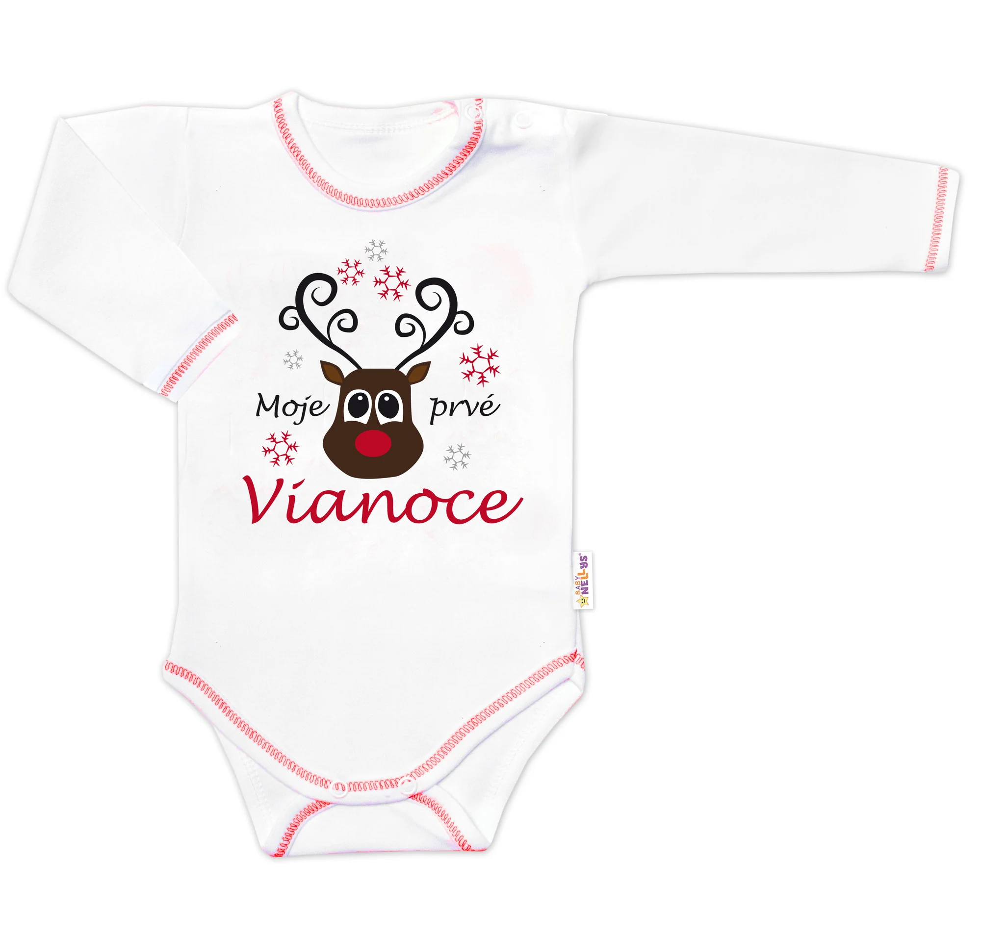 Baby Nellys Body dlhý rukáv Moje prvé Vianoce, Sob, biele, veľ. 62