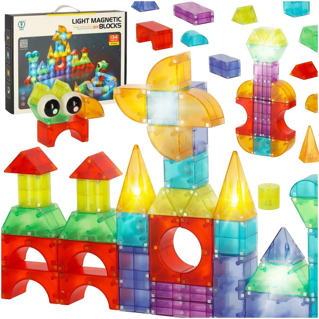 Svietiace magnetické kocky pre deti – 134 dielna 3D stavebnica