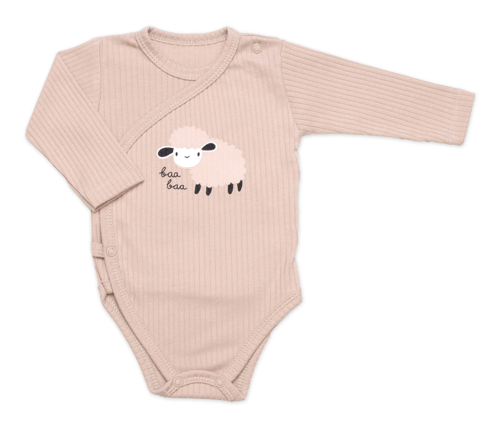 Zavinovacie, rebrované dojčenské body + polodupačky Ovečka 2D, béžová