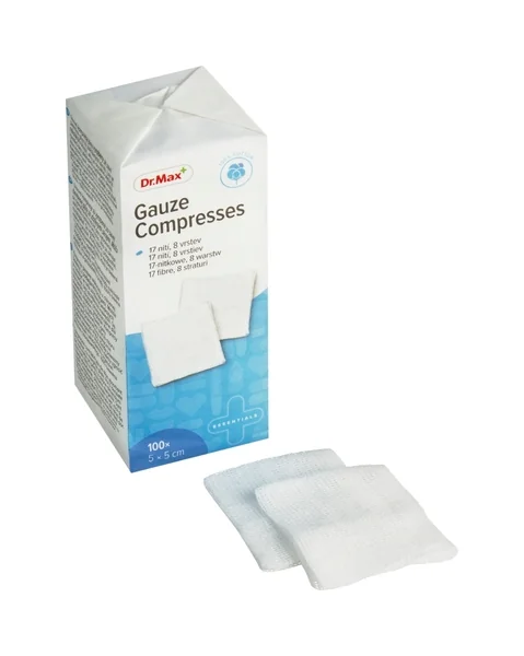 Dr. Max Gauze Compresses 5 x 5 cm 1×100 ks, nesterilné gázové kompresy, 5 x 5 cm