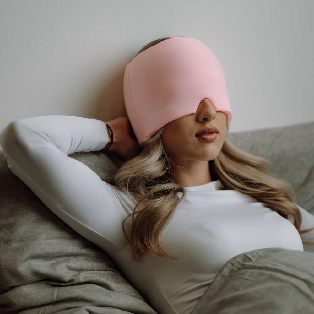 Merapy Headmask ružová, chladivá gélová čiapka na migrénu a bolesť hlavy