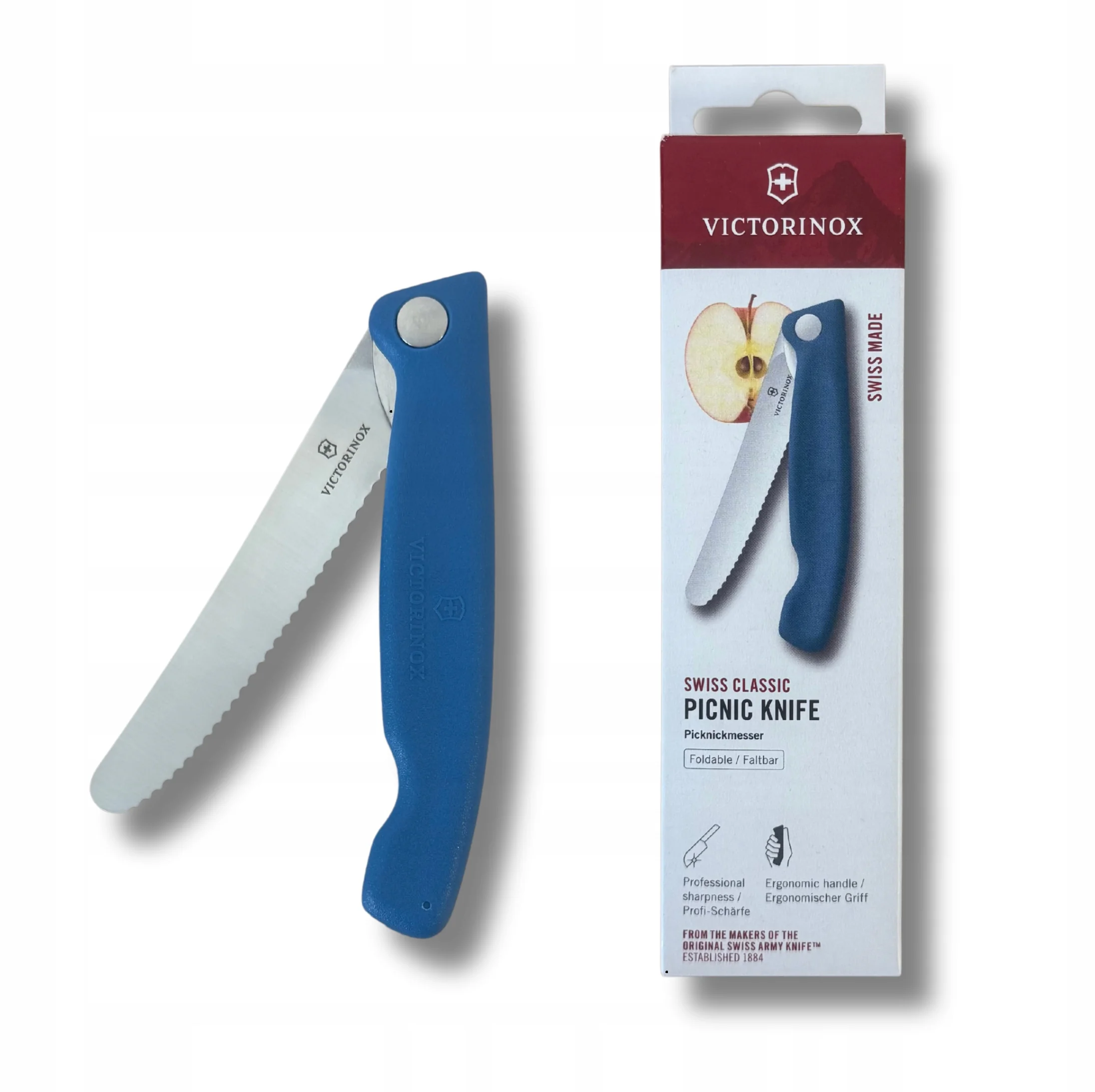 Swiss Classic, piknikový nôž, 11 cm, vlnitý, modrý, krabička
