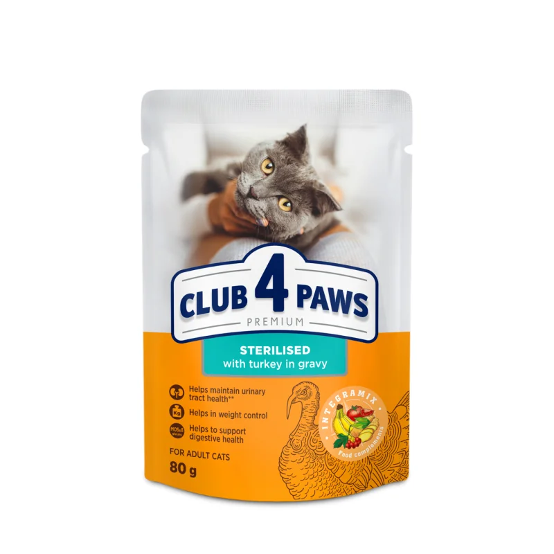 CLUB 4 PAWS Premium s morčacím mäsom v omáčke pre dospelé sterilizované mačky 80 g (4576)