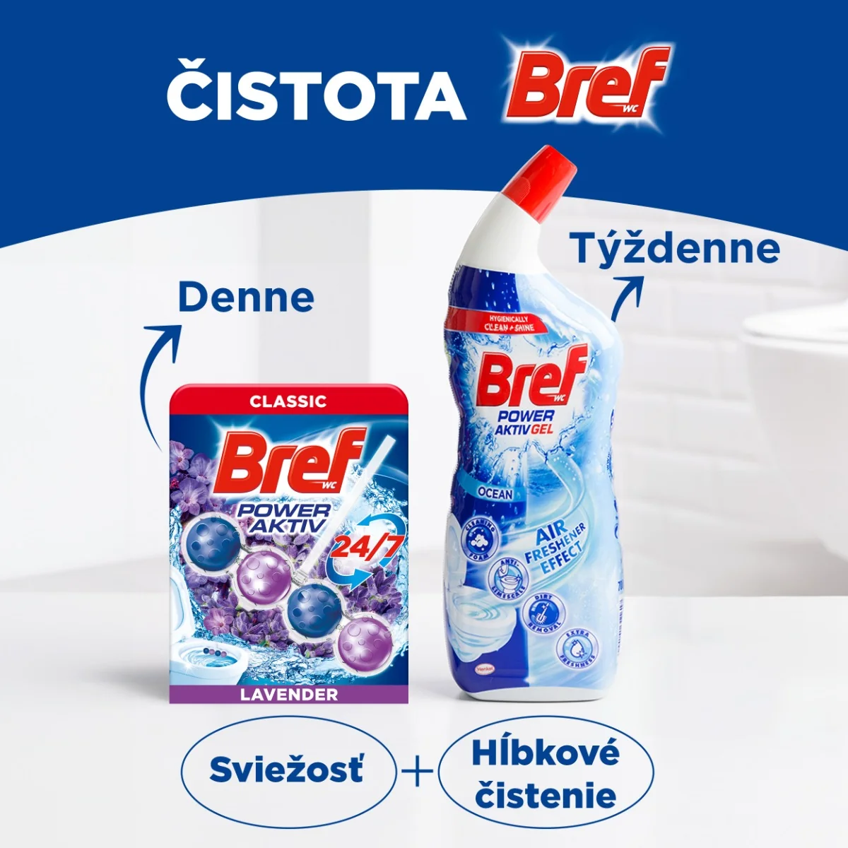 Bref Power Aktiv tuhý WC blok Lavender 3×50 g, WC blok