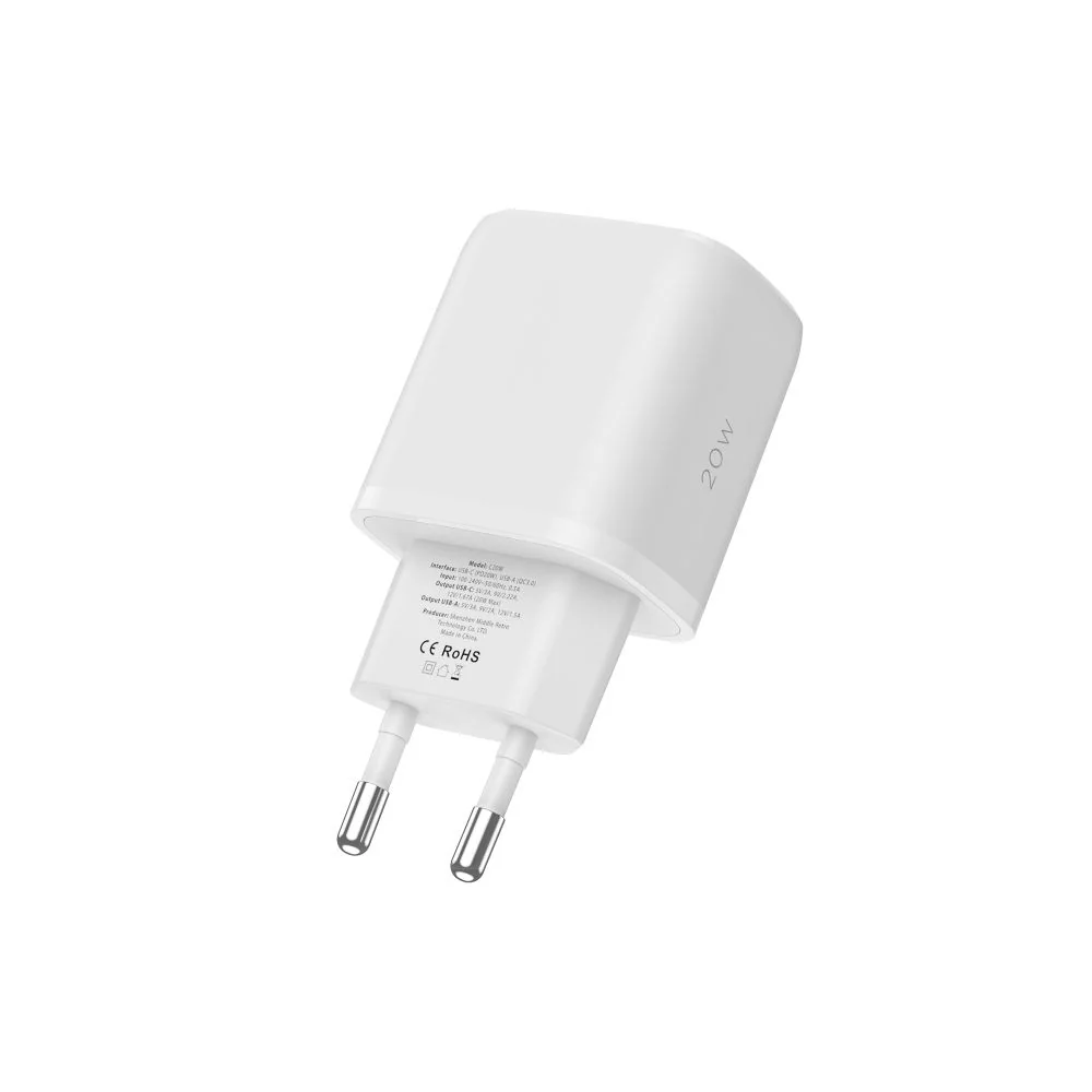 Tech-Protect Dual Port sieťová nabíjačka USB / USB-C 20W PD QC, biela