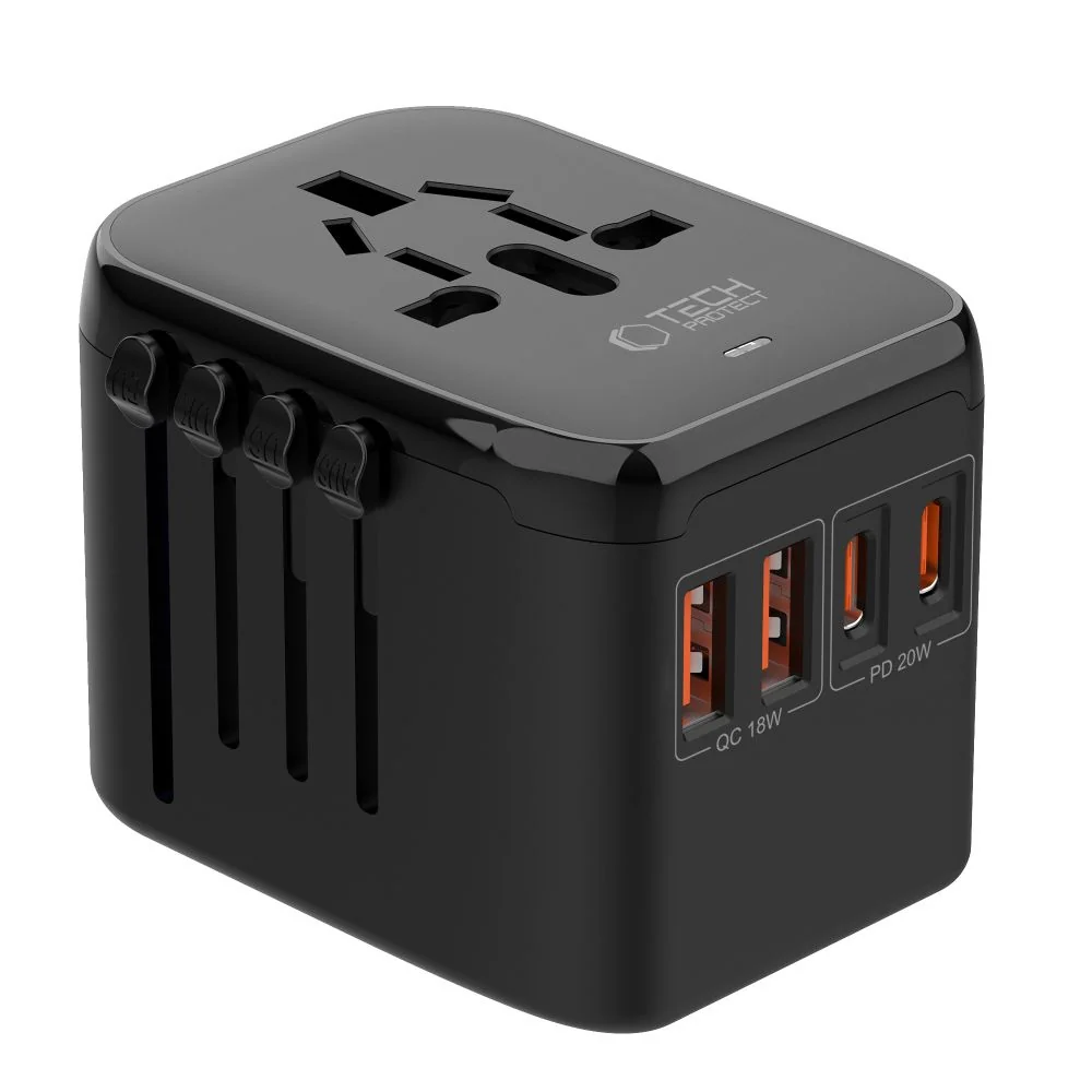 Tech-Protect TA200 cestovný adaptér EU / UK / US / AU, čierny