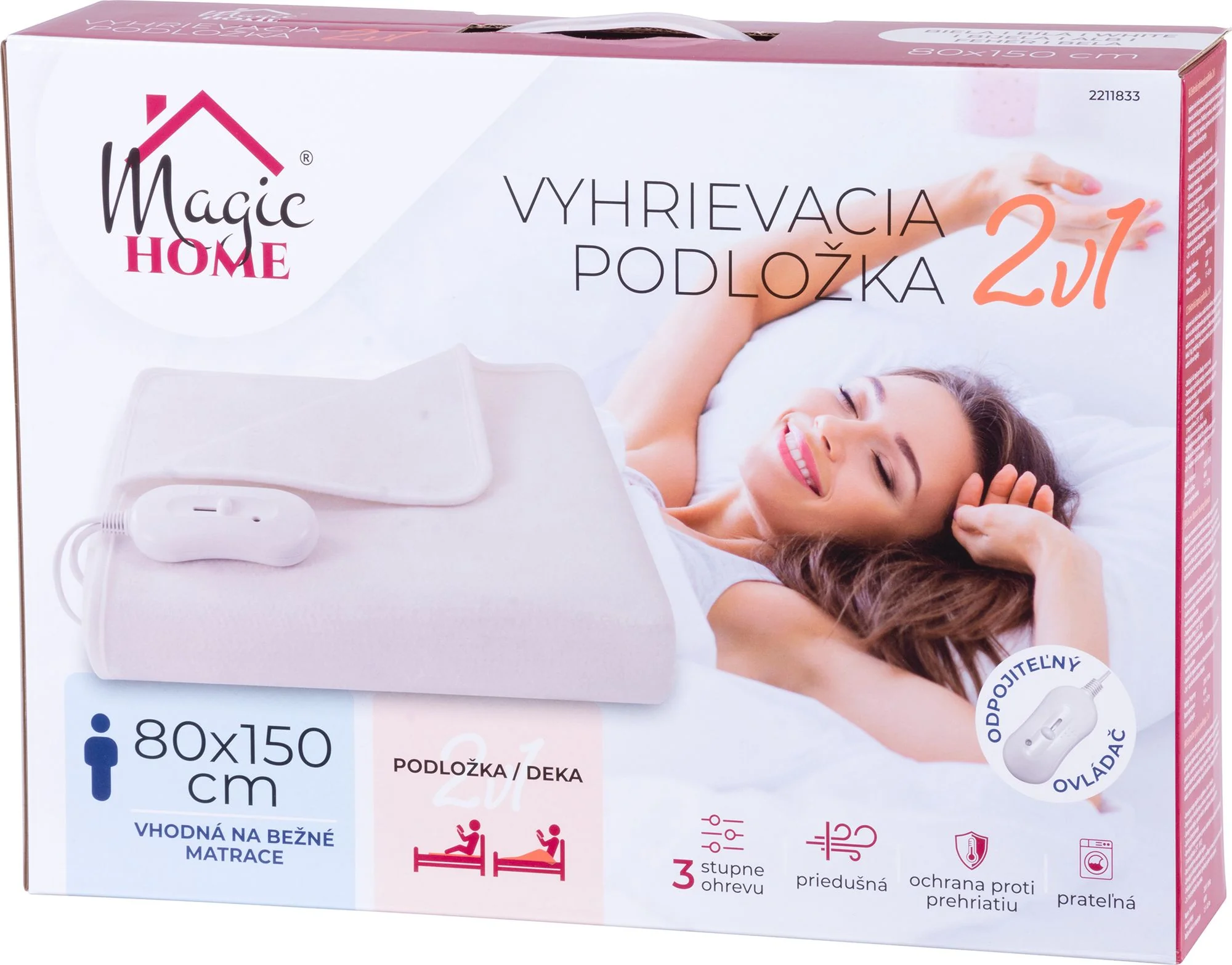 MagicHome výhrevná podložka do postele 2v1, 1 ks Deka, biela, 80x150 cm