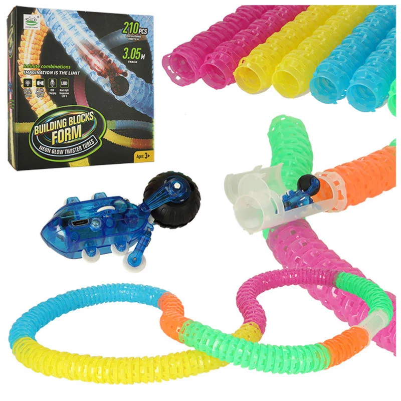 Auto závodný tunel – dlhý set 210 dielov + rýchle autíčko (USB nabíjanie)