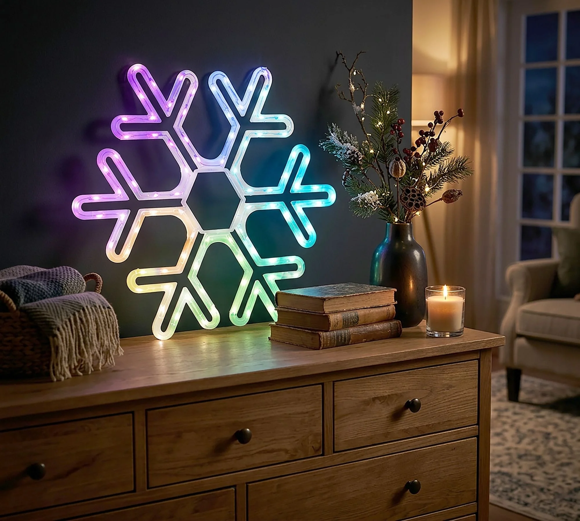 MagicHome vianočná LED vločka, 1 ks 90 LED RGB, 50x0,6x43 cm