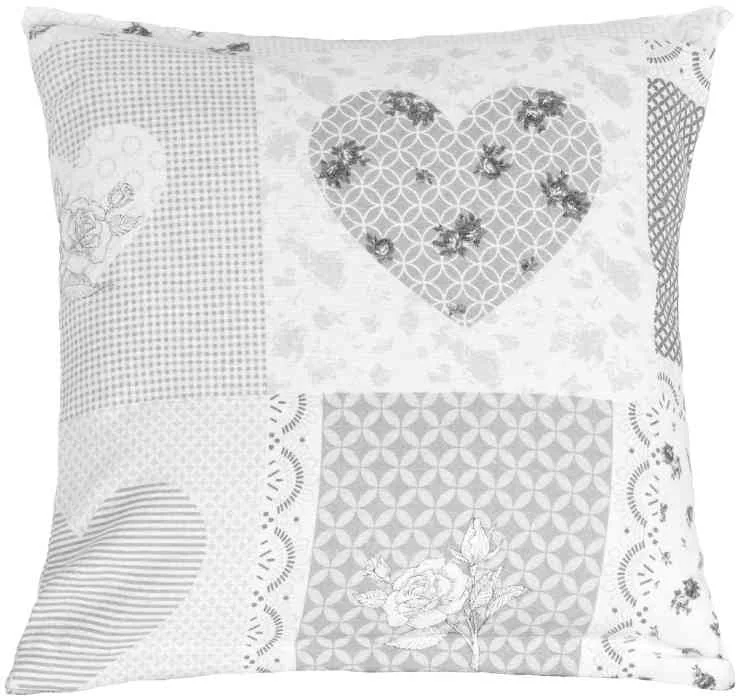 Obliečka 12/108 40x40cm šedá srdce patchwork 1×1 ks, bavlnená obliečka na vankúš