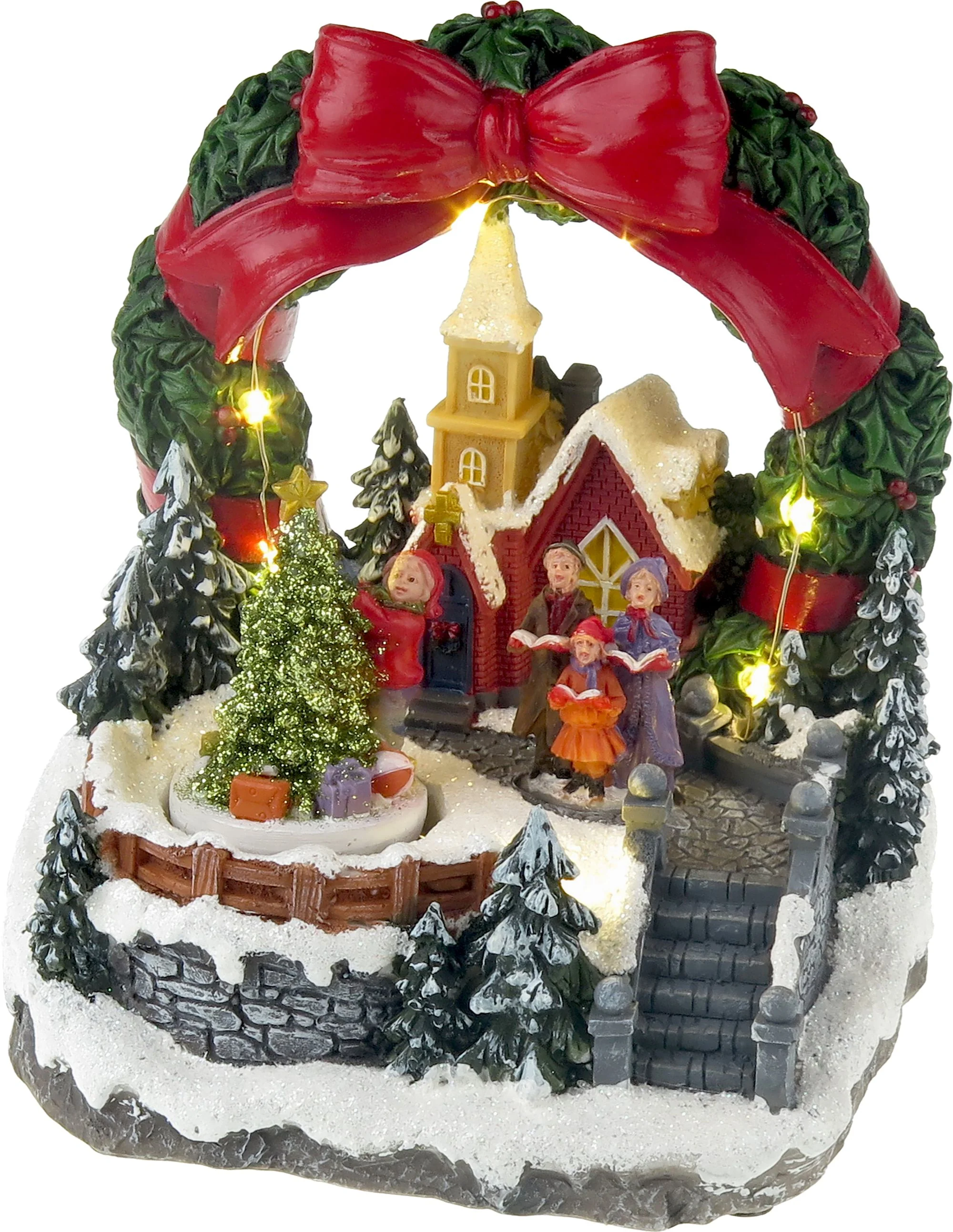 MagicHome vianočný LED kostol vo venci, 1 ks 3xAA, 15,5x12x17,2 cm