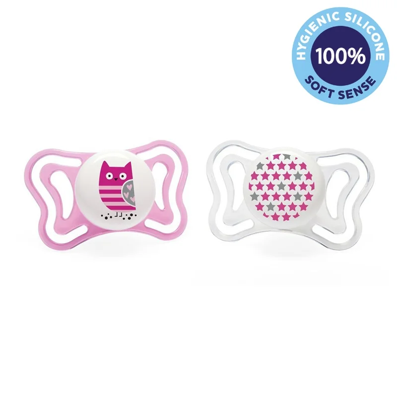 CHICCO Cumlík Physio Light silikónový dievča - sova/hviezdy 2 ks, 6-16 m+ 1×2 ks, ortodontický cumlík
