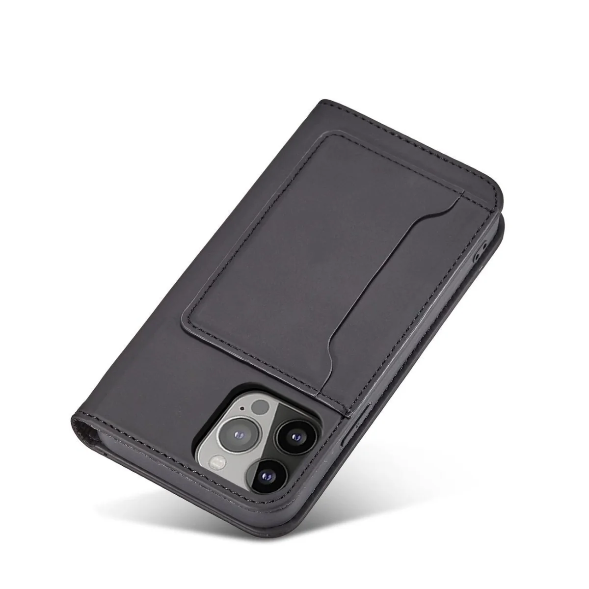 MG Magnet Card knižkové kožené puzdro na iPhone 13 Pro, čierne