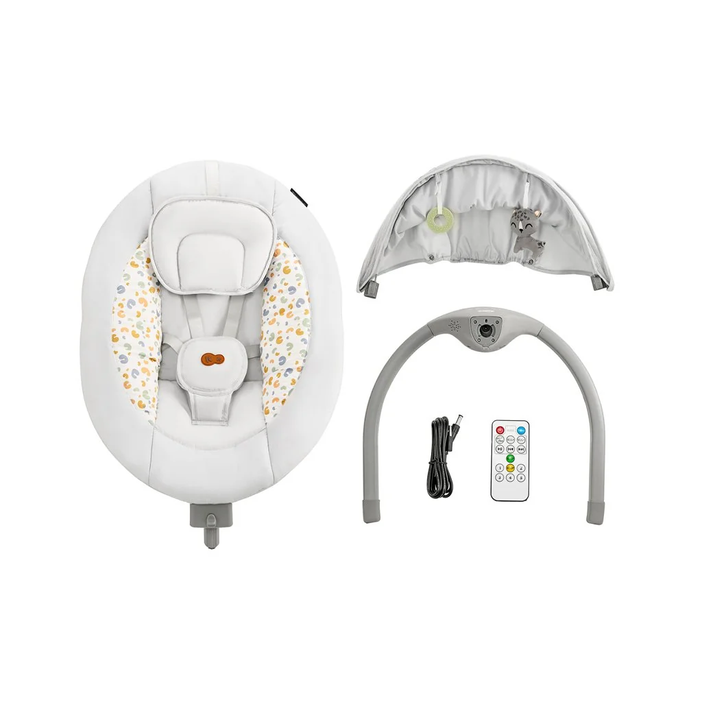 Lehátko pohupujúce s melódiou 2v1 Lumi, do 9 kg, Premium Light Grey