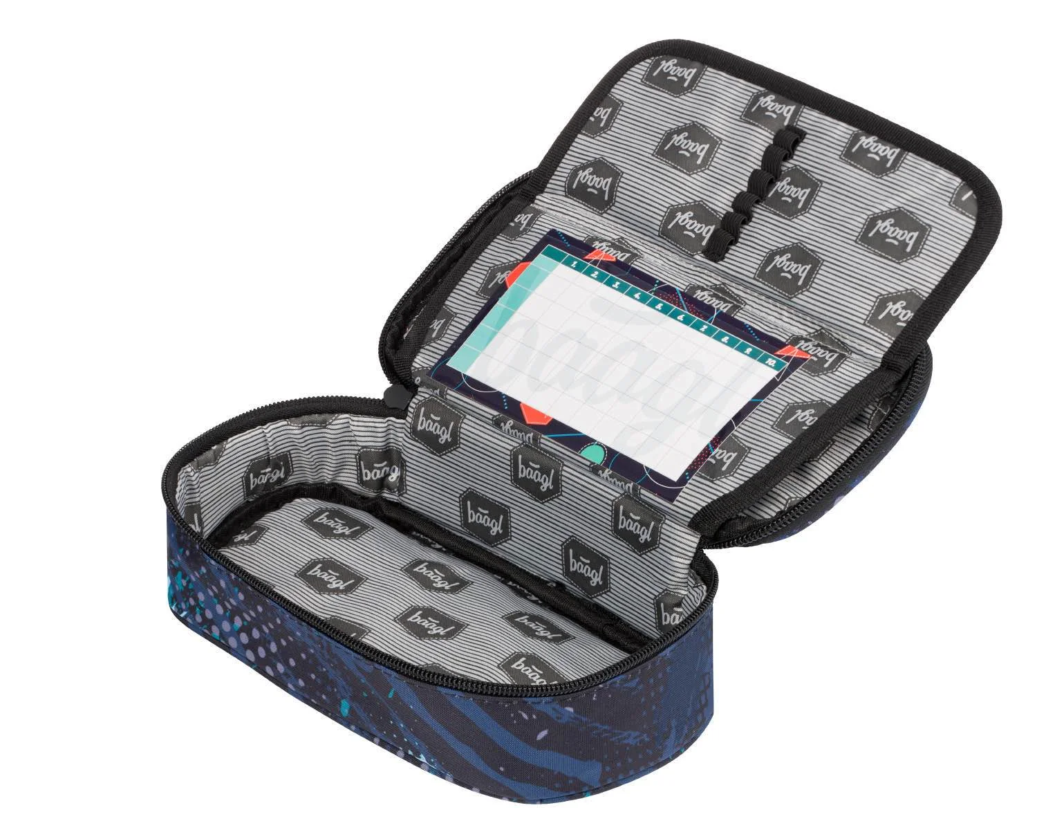 Baagl školský peračník etui Skate Štruktúry, modrý čierny, oválny