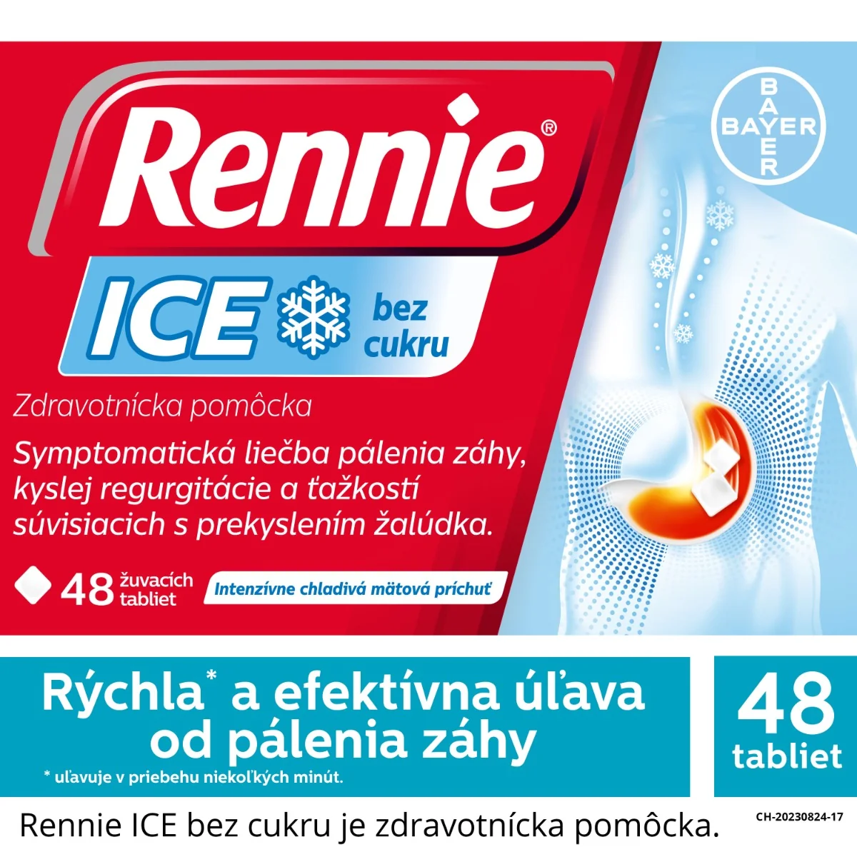 Rennie ICE bez cukru 1×48 tbl, žuvacie tablety