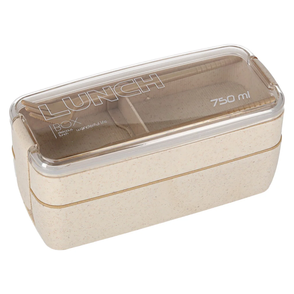 Obedový box s priehradkami a príborom 750 ml béžový