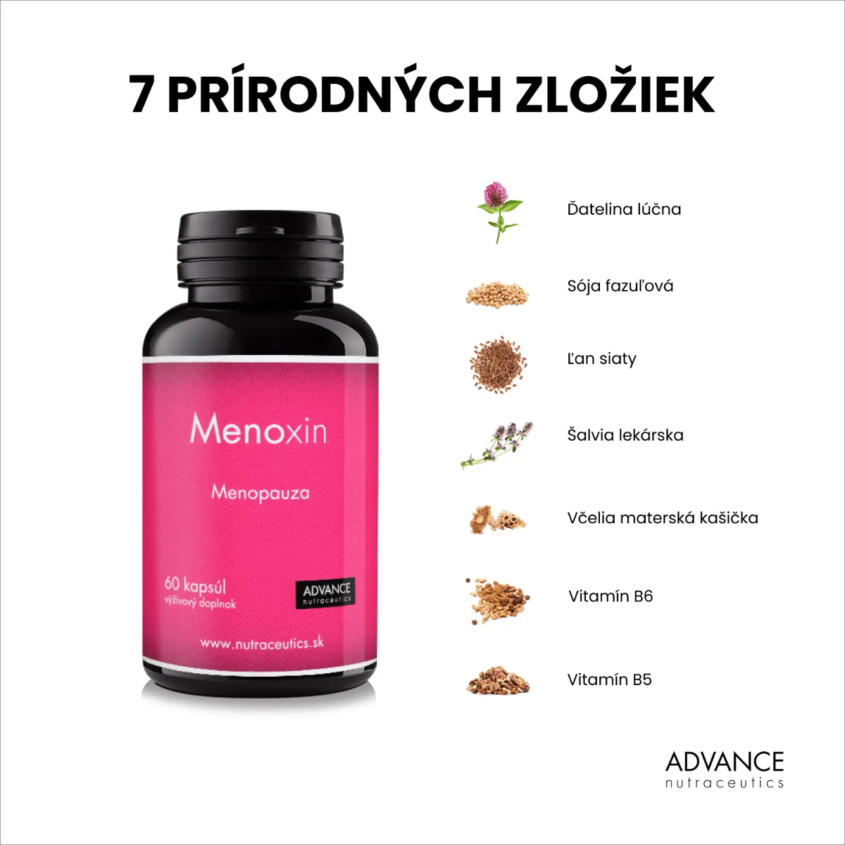Menoxin 60 cps. – pre komfort pri menopauze 1×60 cps, výživový doplnok