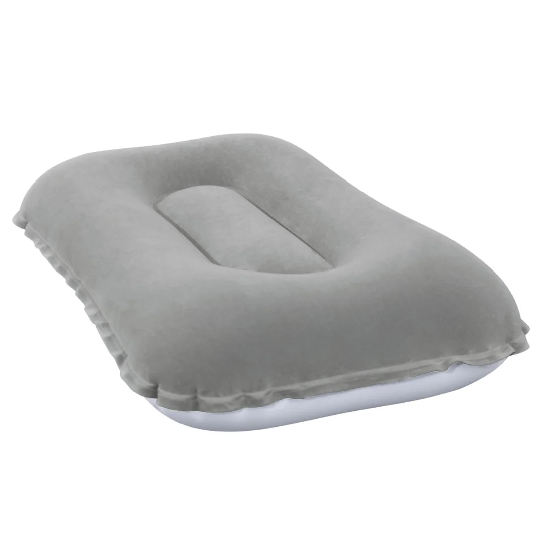 Nafukovací velúrový vankúš 42×26×10 cm – šedý, cestovný, Bestway 67121