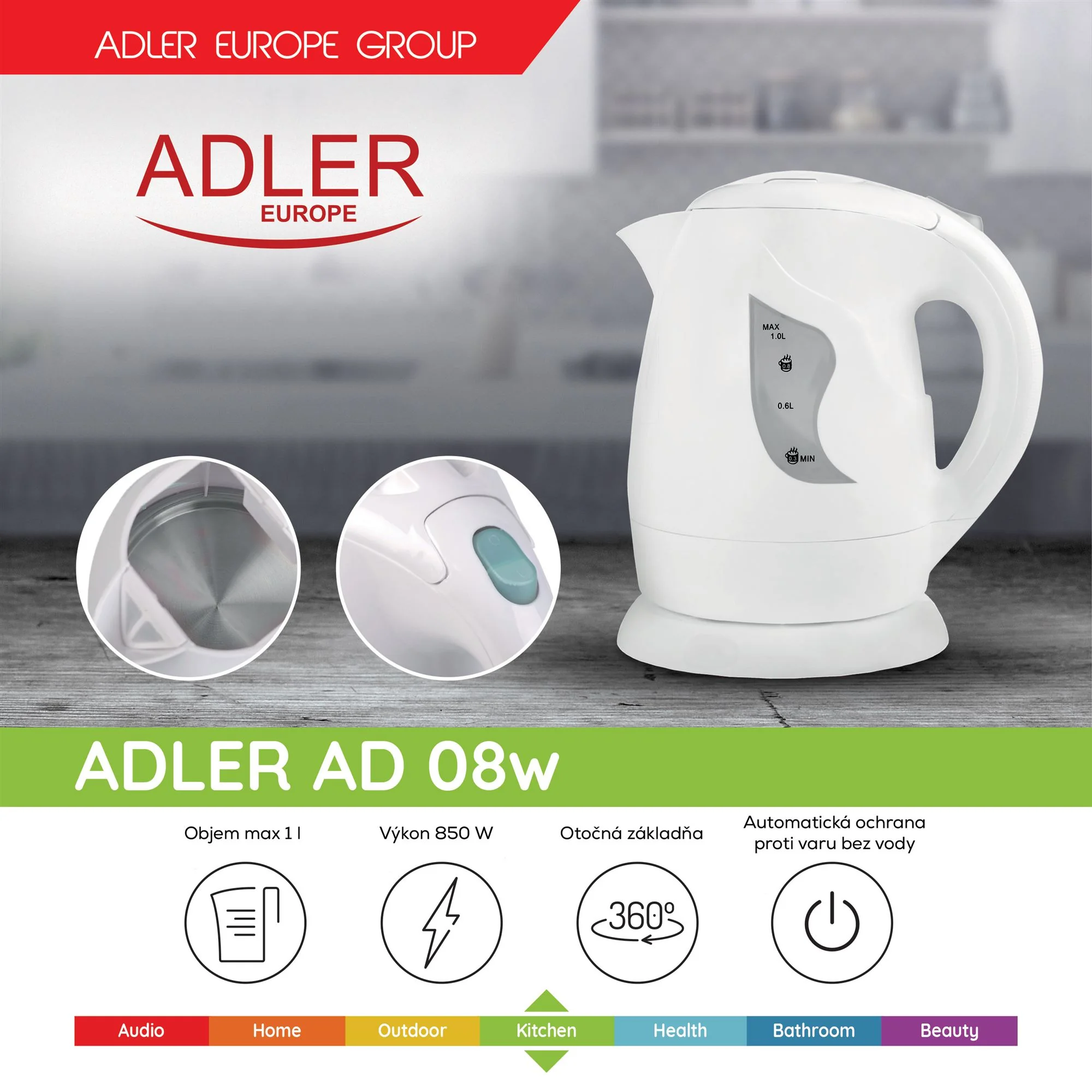 Rýchlovarná kanvica Adler AD 08 biela