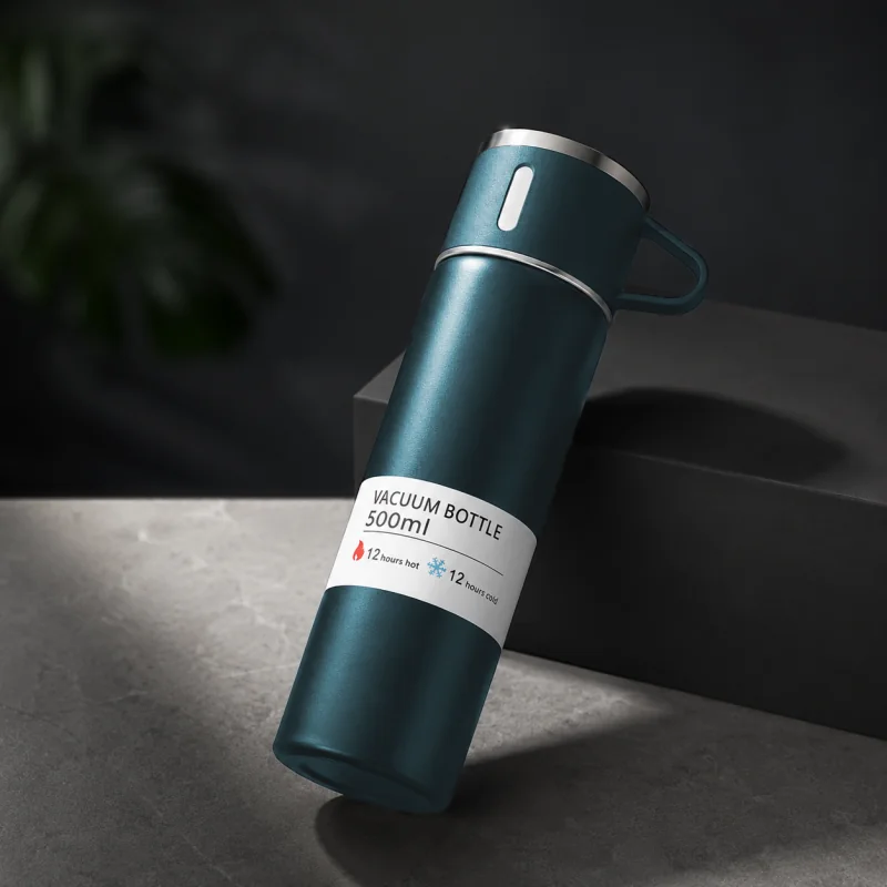 Livefy termoska s pohárom Vello 500ml, tmavozelená