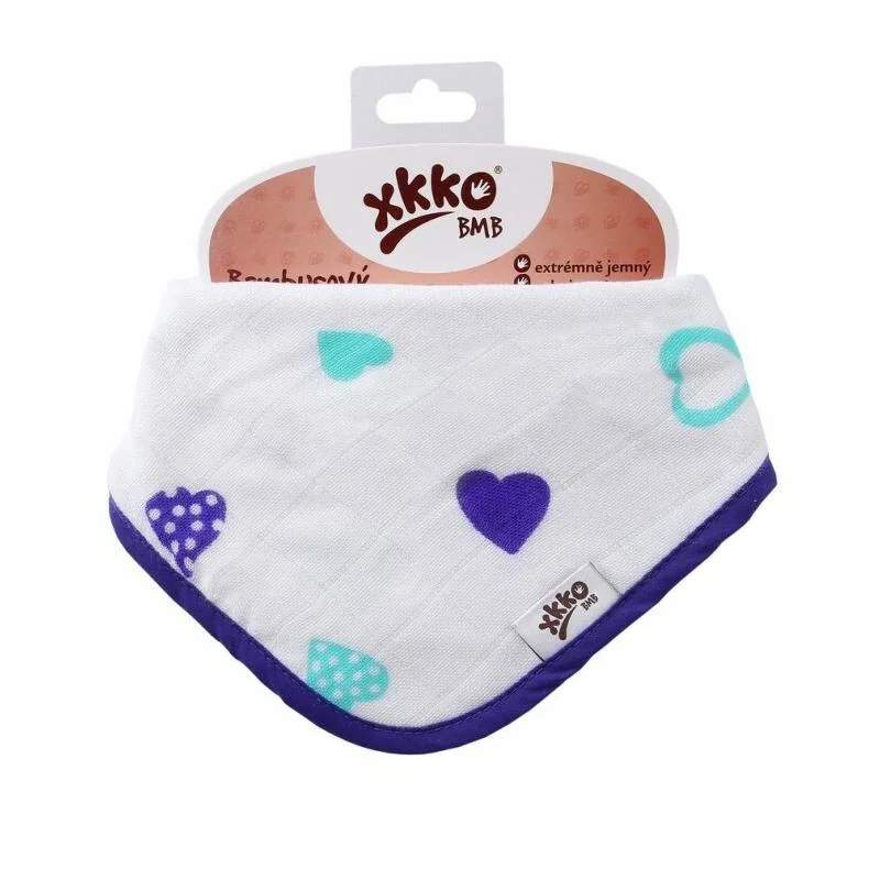 XKKO BMB bambusový slintáčik/šatka Hearts&Waves Ocean Blue Hearts 1 ks