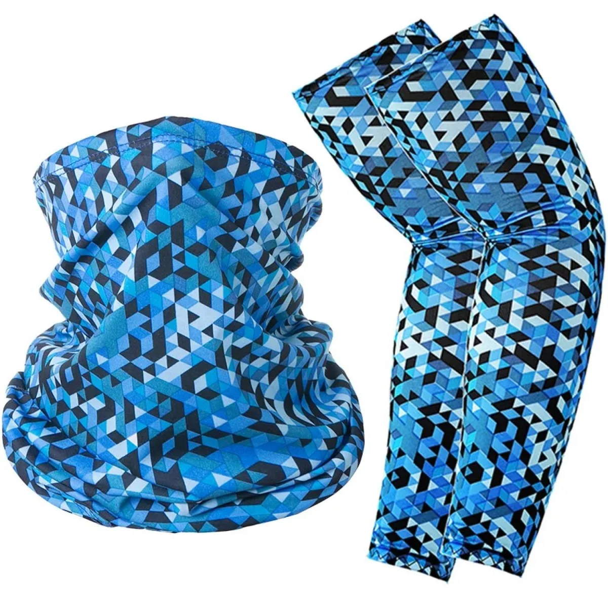 Letný set Ice Silk: Chladiaca šatka a návleky na ruky, modrá geometria Modrá geometria
