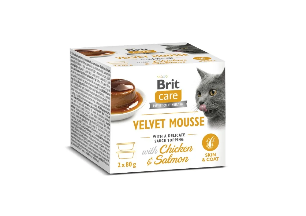 Brit Care Cat Velvet Mousse Koža a srsť, kuracie a losos 2×80 g