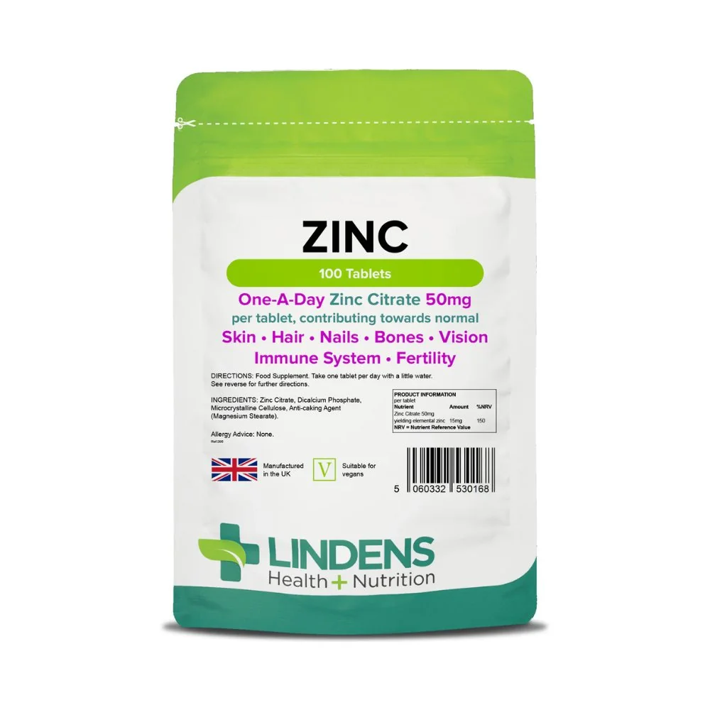 LINDENS Health + Nutrition Citrát zinočnatý 50 mg, 100 tabliet
