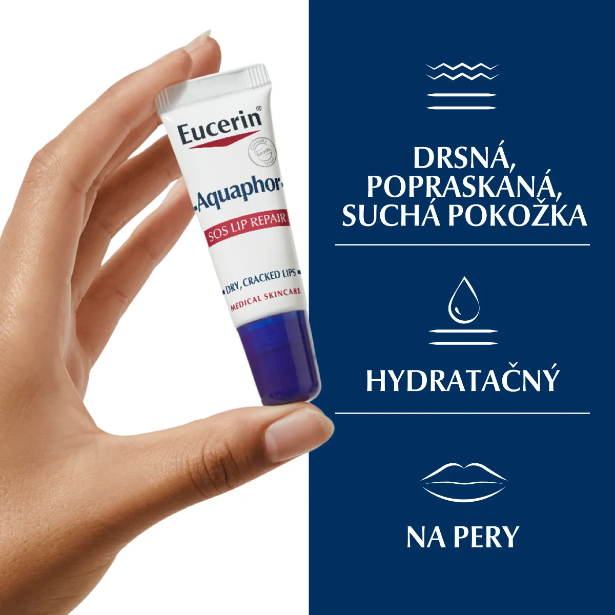 Eucerin Aquaphor SOS LIP Repair 1×10 ml, regeneračný balzam na pery