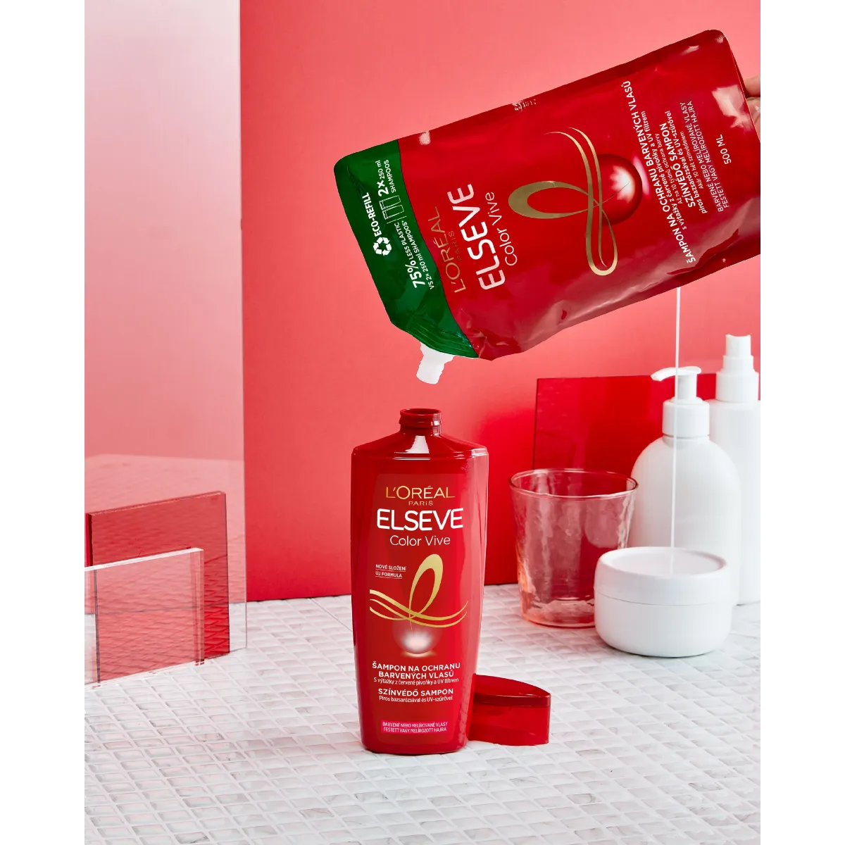 L'Oréal Paris Elseve Color Vive refill šampón pre farbené vlasy 1×500 ml, lesk, hydratácia, výživa a regenerácia vlasov