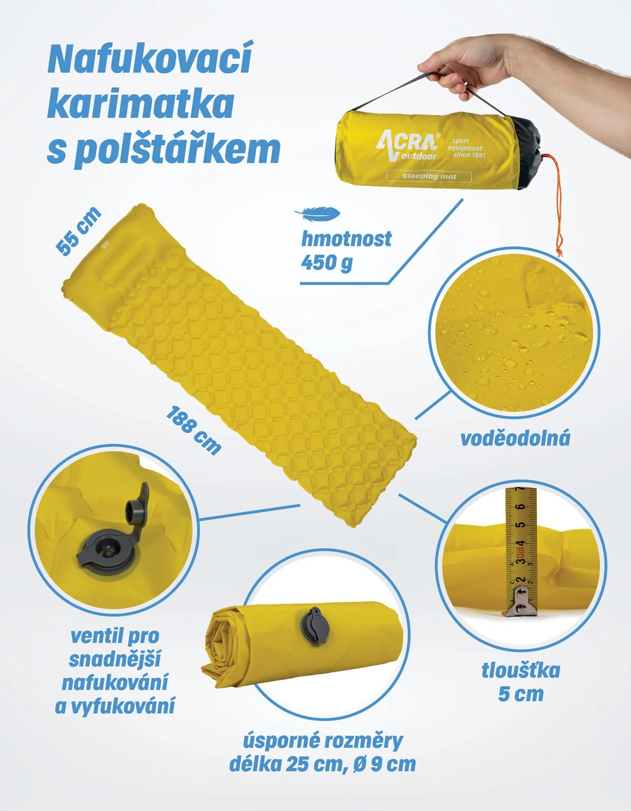 Karimatka Acra L48-ZL nafukovacia, žltá 05-L48-ZL