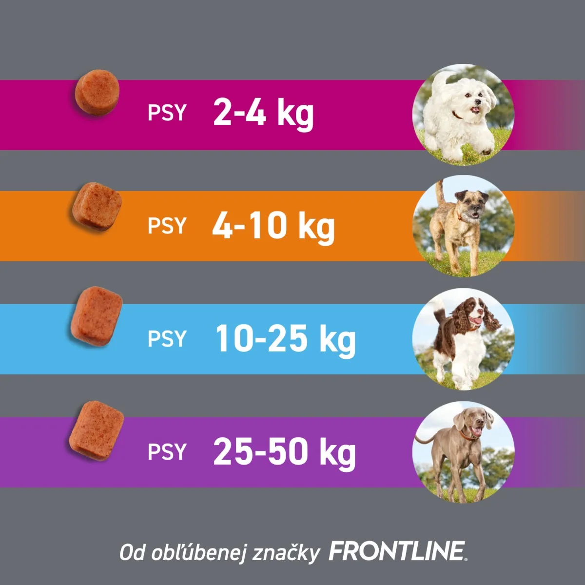 FRONTPRO® antiparazitárne žuvacie tablety pre psy (2-4 kg) 1×3 tbl, antiparazitárne tablety