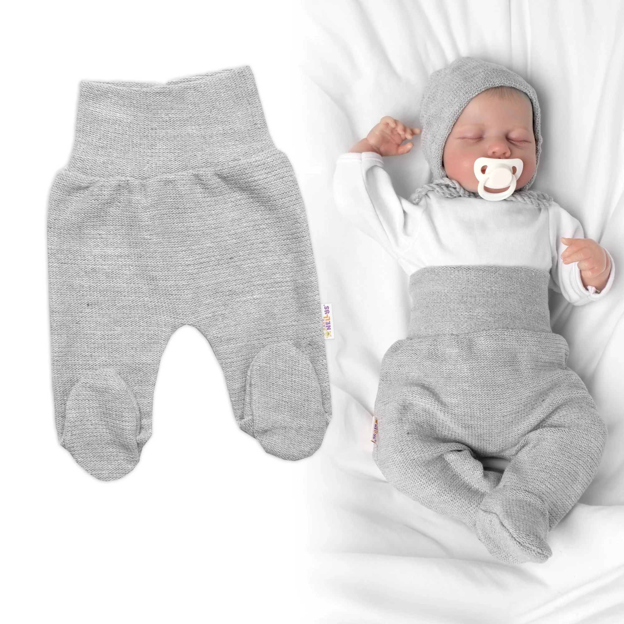 Pletené dojčenské polodupačky Hand Made, Baby Nellys, sivé, veľ. 62 