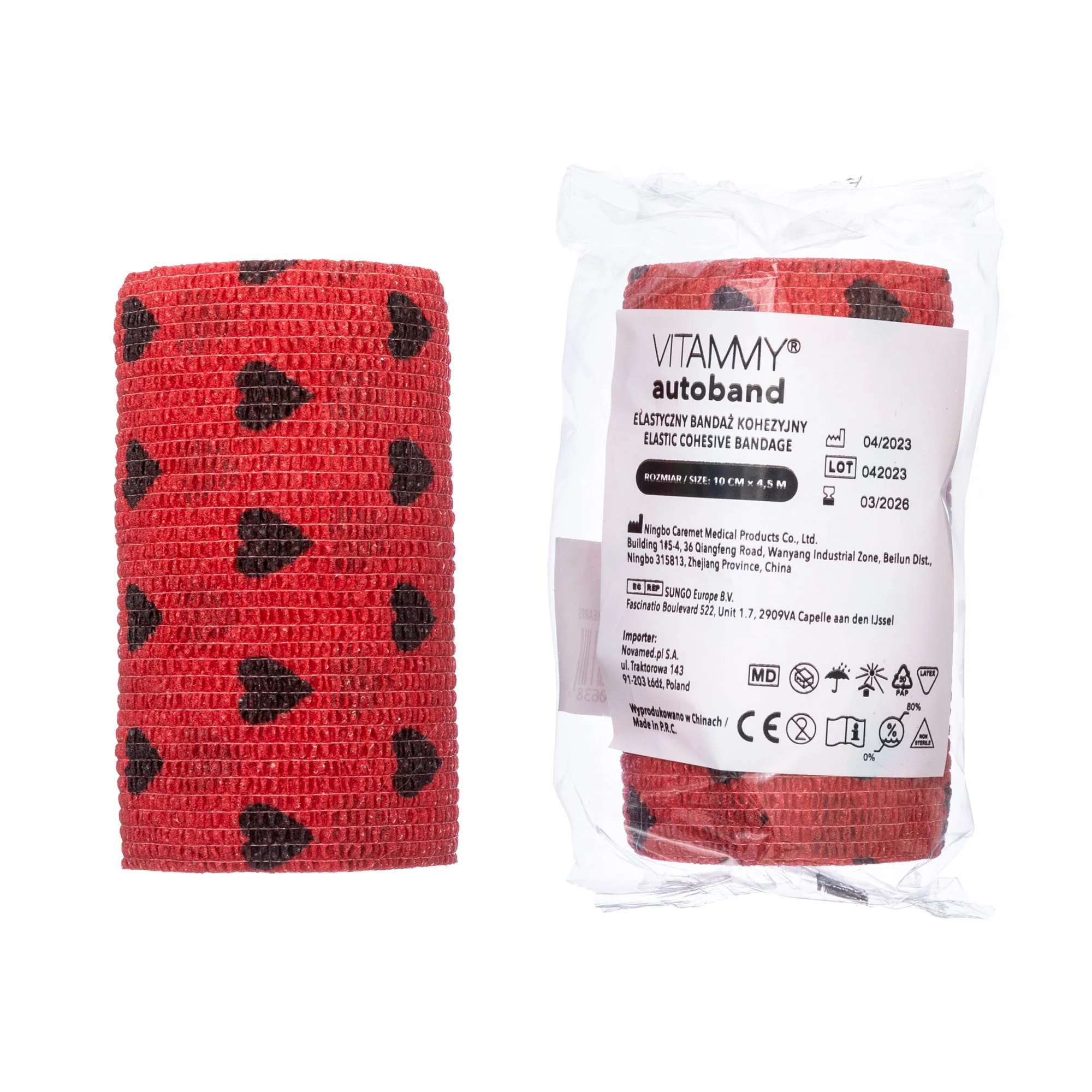 VITAMMY Autoband samolepiaca bandáž s potlačou srdiečka, červená 10x450 cm