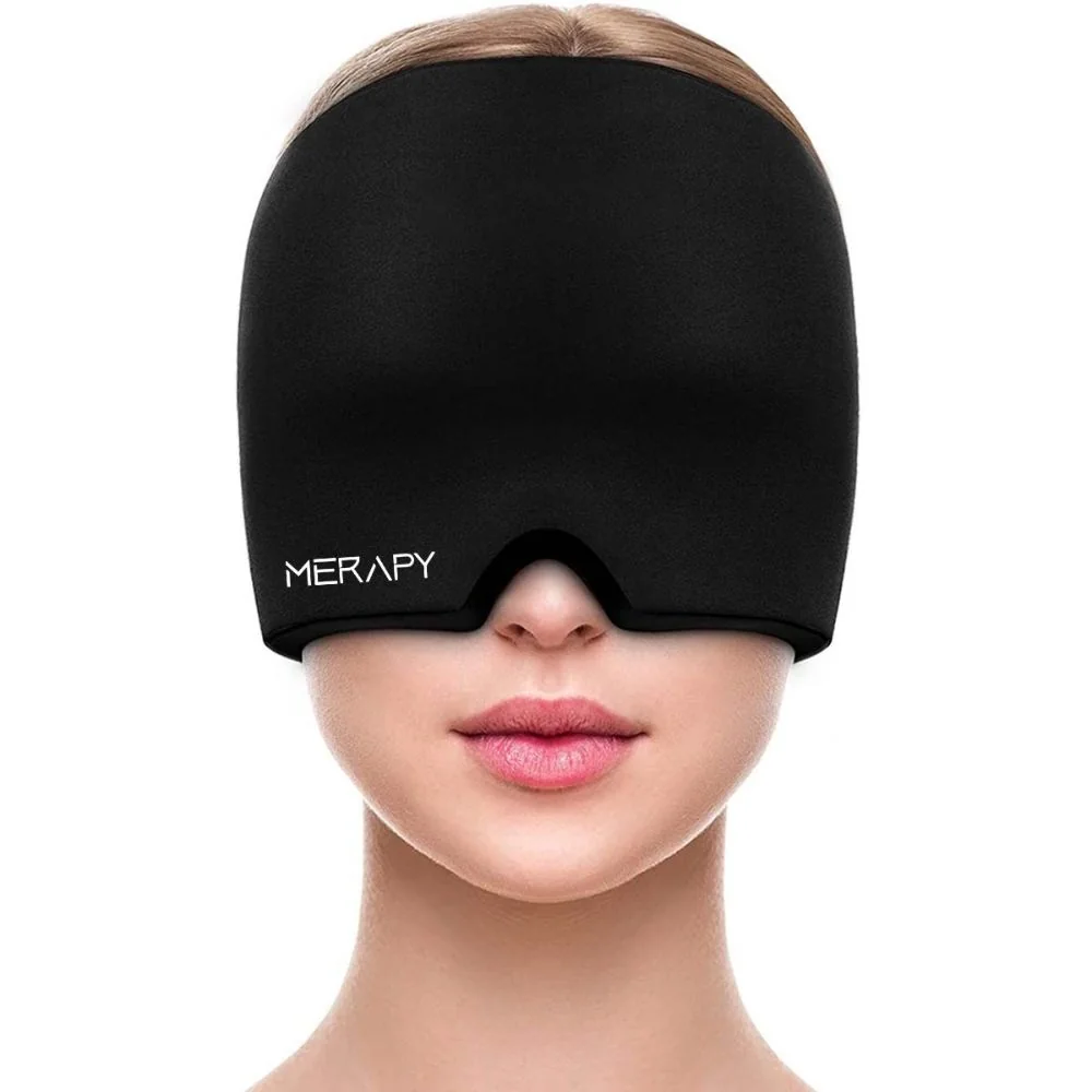 Merapy Headmask čierna, chladivá gélová čiapka na migrénu a bolesť hlavy