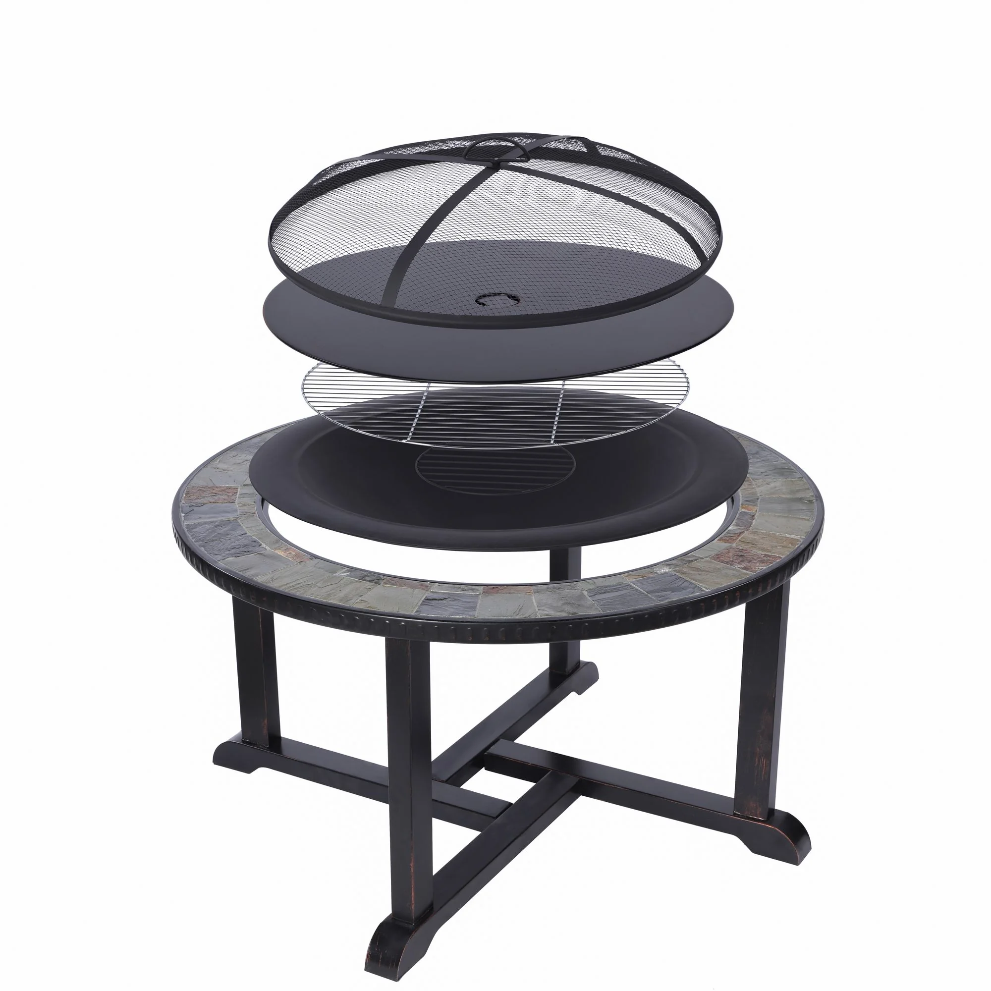 Strend Pro gril a ohnisko 3 v 1 so 4 stoličkami, 1 ks Kovové, 105x75 cm, na uhlie, záhradné