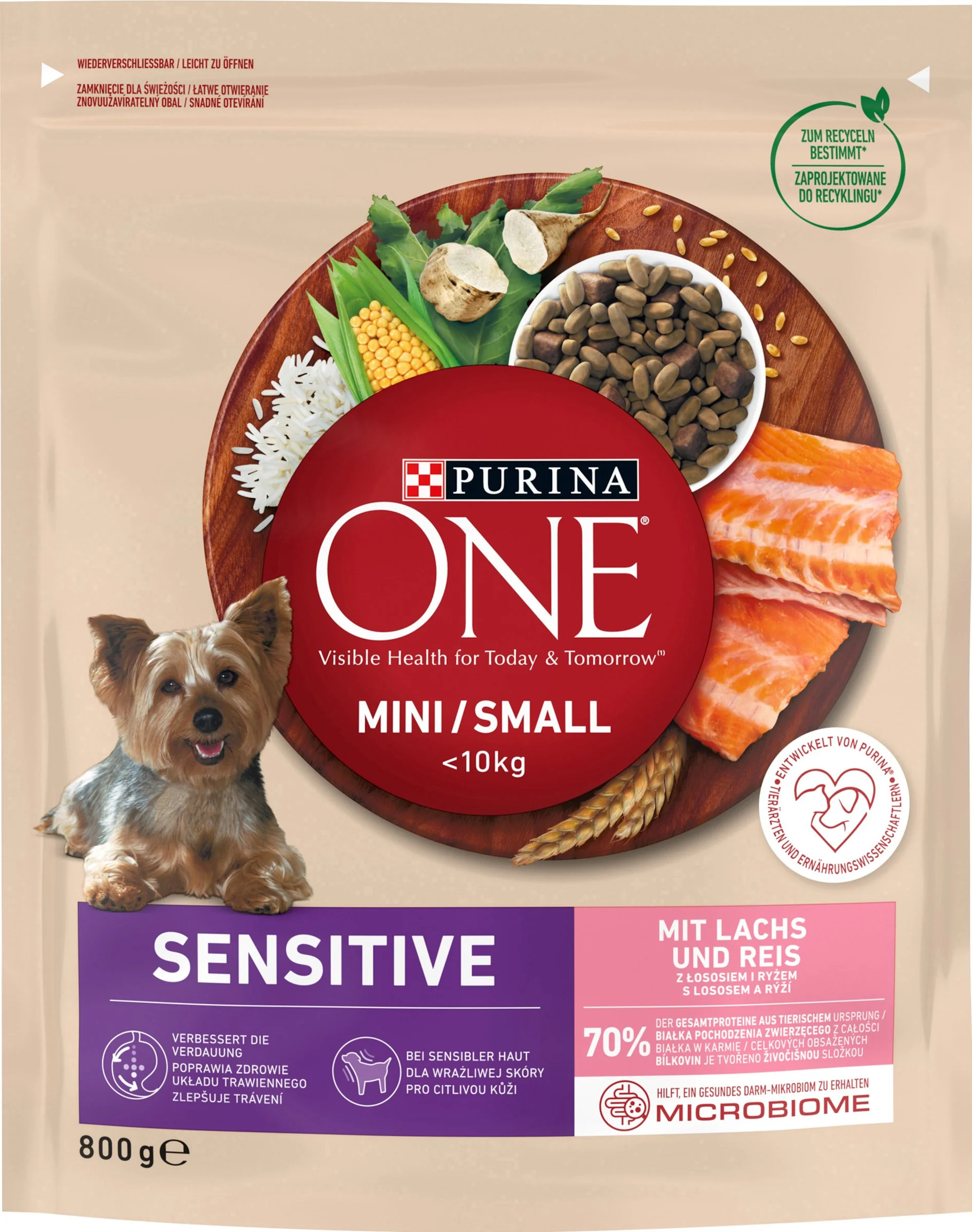 ONE MINI Sensitive Dog 800g s lososom 1×800 g, kompletné krmivo pre dospelých psov