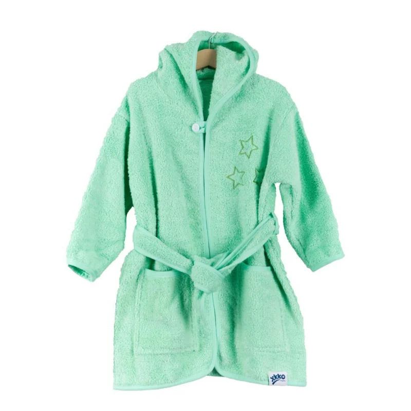 XKKO Bavlnený župan Organic - Grey Stars, 6-12m, mint