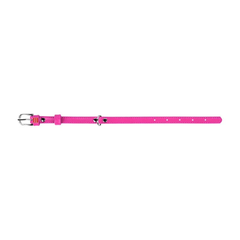 Plochý kožený obojok ružovej farby, Obvod krku: 30-39 cm, širka: 20 mm