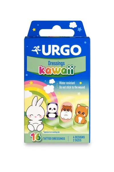URGO Náplasti KAWAII vodeodolné detské náplasti, 2 veľkosti, 4 motívy 1×16 ks, náplasti